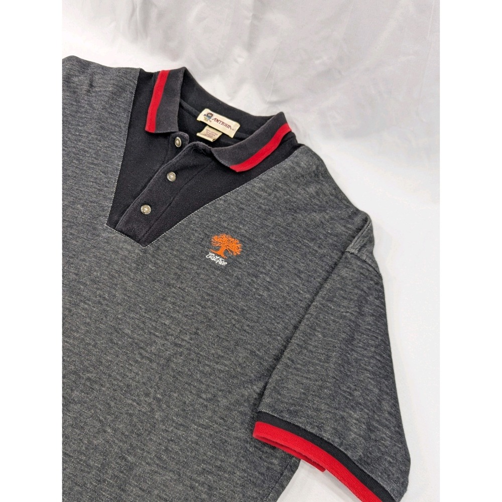VTG Antigua Golf Mens Size XL Oak‎ Tree National Retro Stripe Heavy Polo Shirt